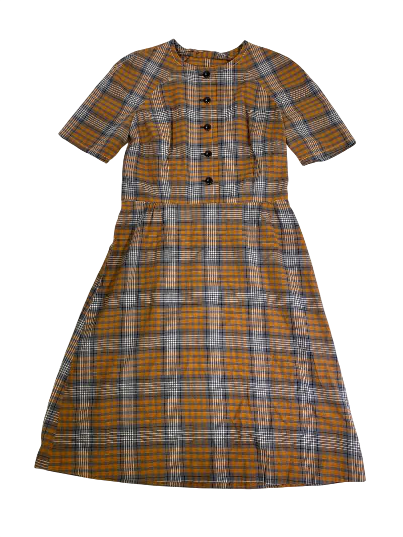 None Plaid Button Dress Vintage