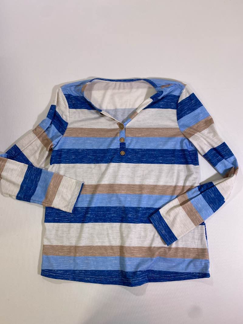 None Striped Henley Long Sleeves