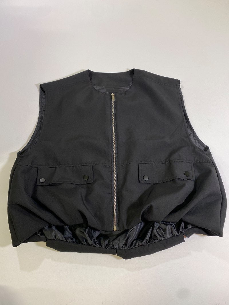 None Sleeveless Zip-Up Outerwear