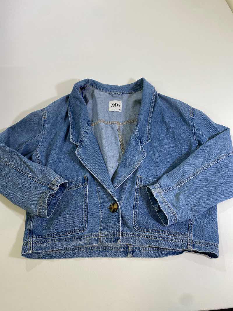 Zara Cropped Denim Blazer Outerwear