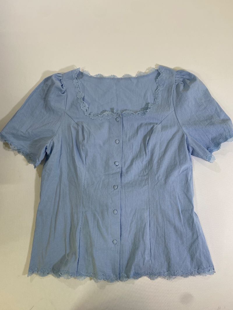 Shein  Lace-Trimmed Blouse Short Sleeves