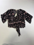 Love stitch  Tie-Front Blouse Short Sleeves