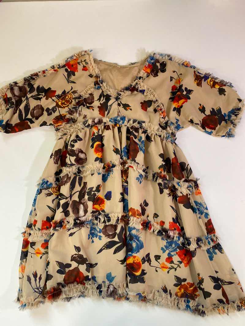None Floral Frayed Hem Dresses