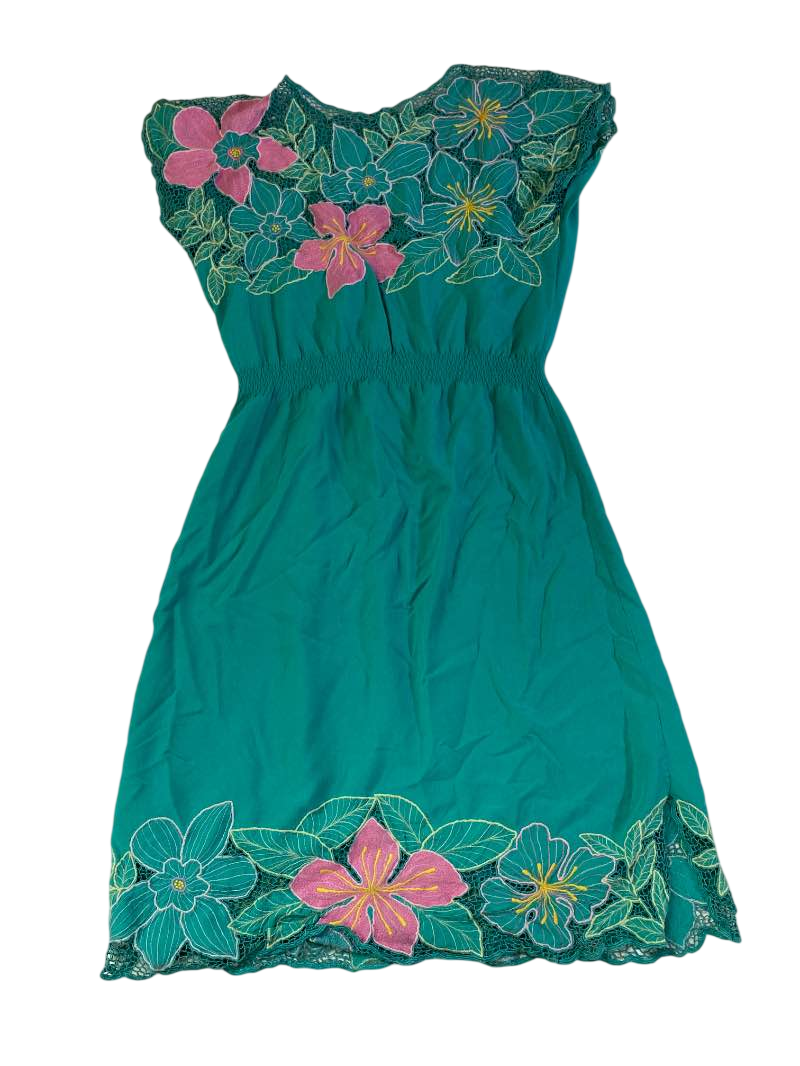 None Floral Embroidered Dress Vintage