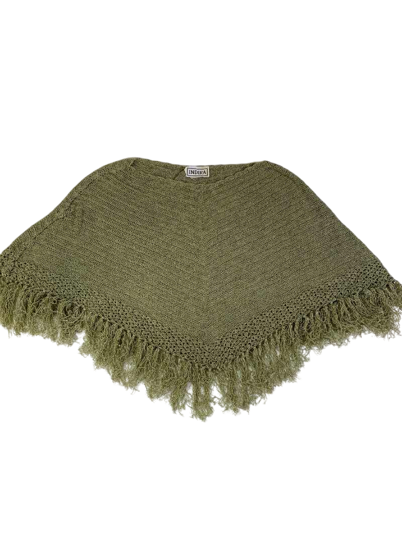 Indira  Fringed Knit Poncho Vintage