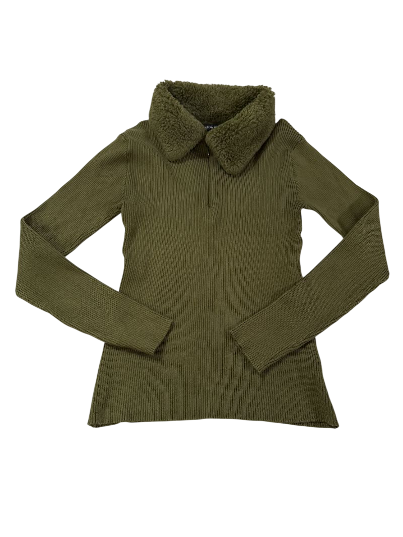 Boston Proper Ribbed Sherpa Collar Long Sleeves