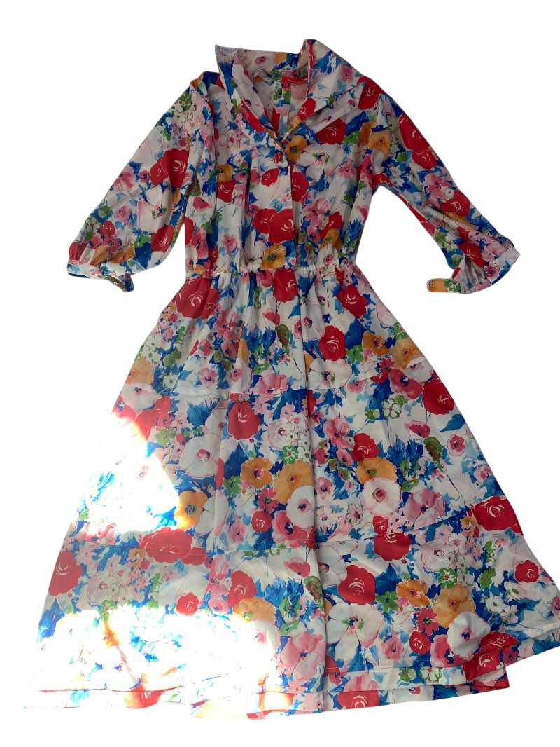None Floral Midi Dress Vintage