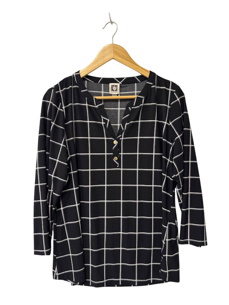 Anne Klien Grid Pattern Tunic Long Sleeves