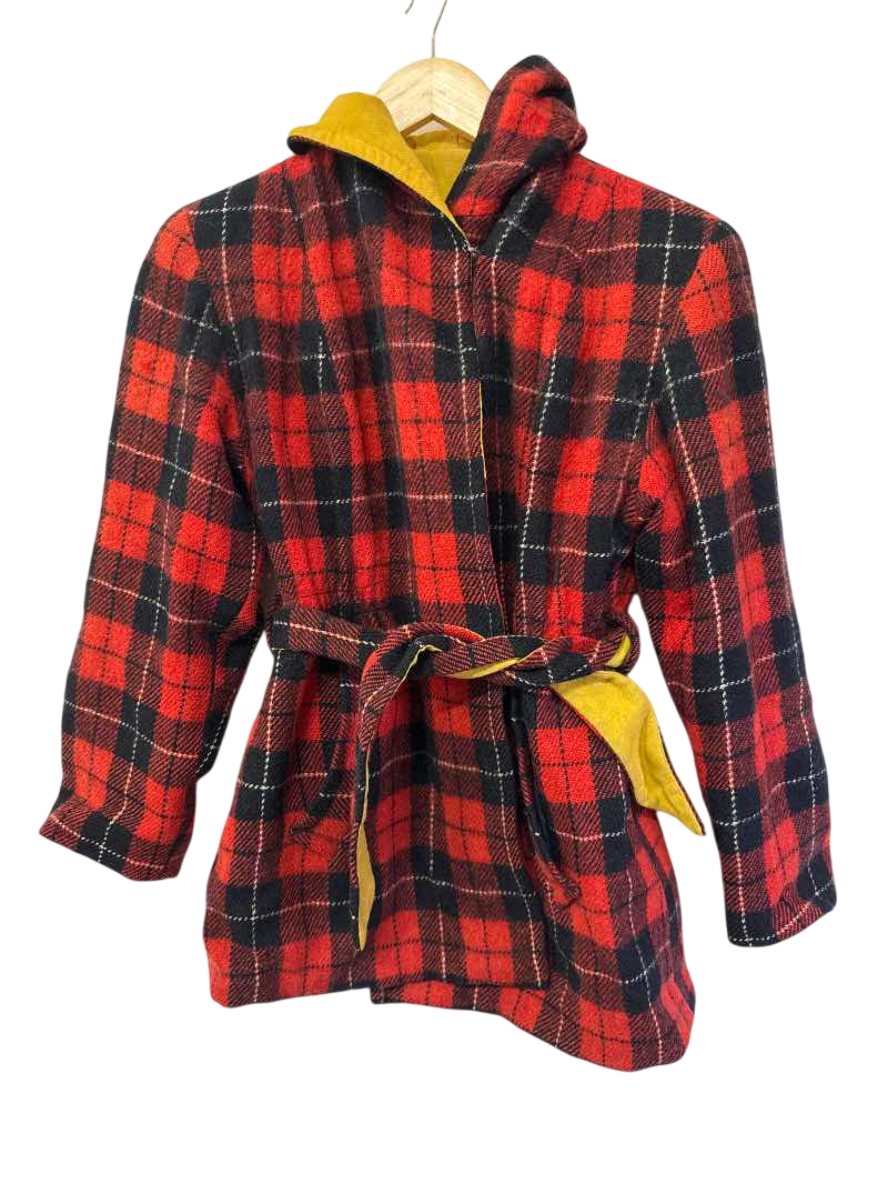 None Plaid Wool Coat Vintage