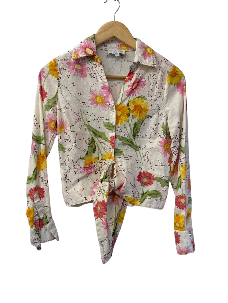 Calypso Floral Tie-Front Long Sleeves