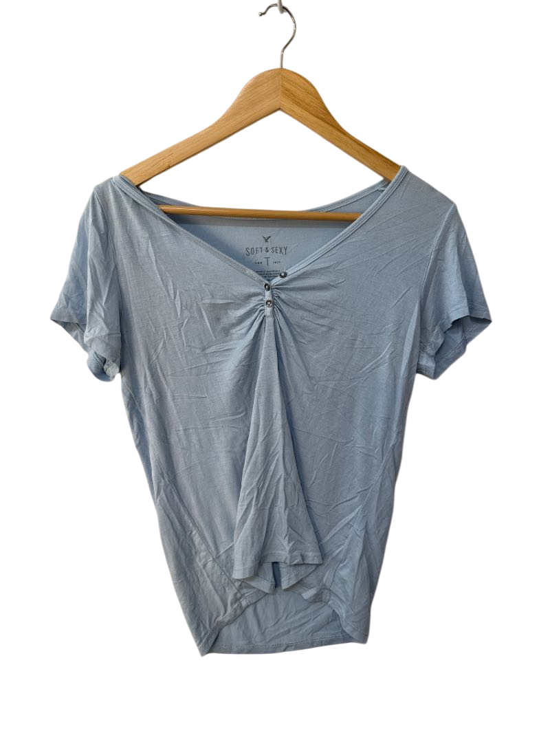 American Eagle Ruched V-Neck Short Sleeves